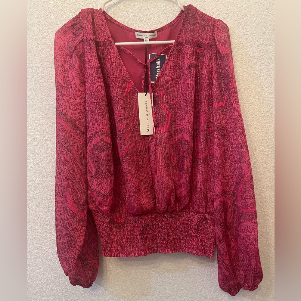 Anthropologie Maison D’amelie pink paisley long sleeve.